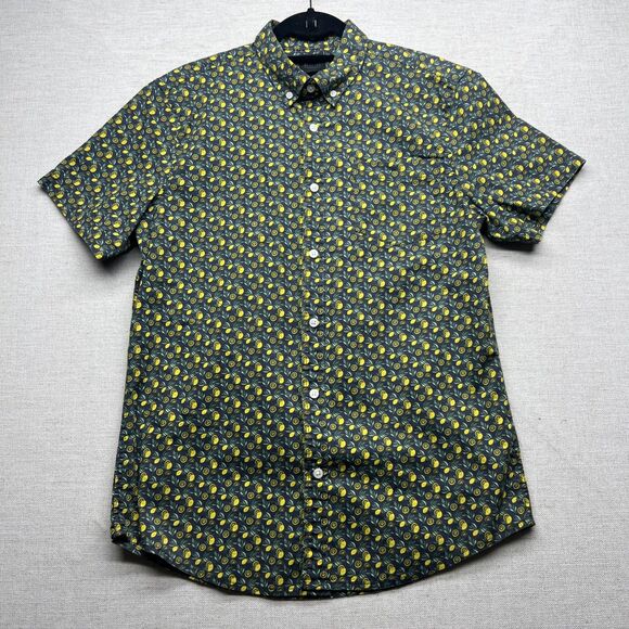14th Union Button Up Shirt Mens Size M Green Yellow Lemon Novelty Print Cotton - Picture 1 of 11